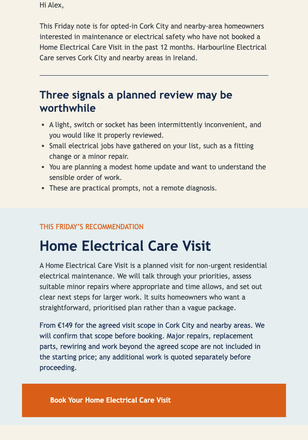 Friday Home Electrical Priority Note email design preview