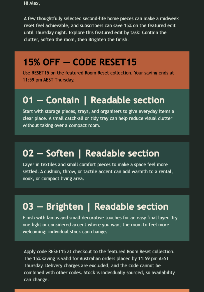 Wednesday Room Reset email design preview