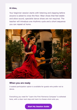 Learn the First Flamenco Compass email design preview