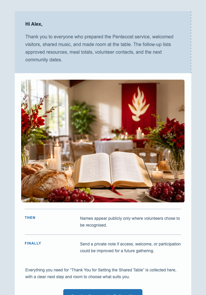 Thank You for Setting the Shared Table email design preview