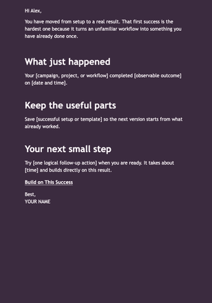 First Success After Activation email design preview