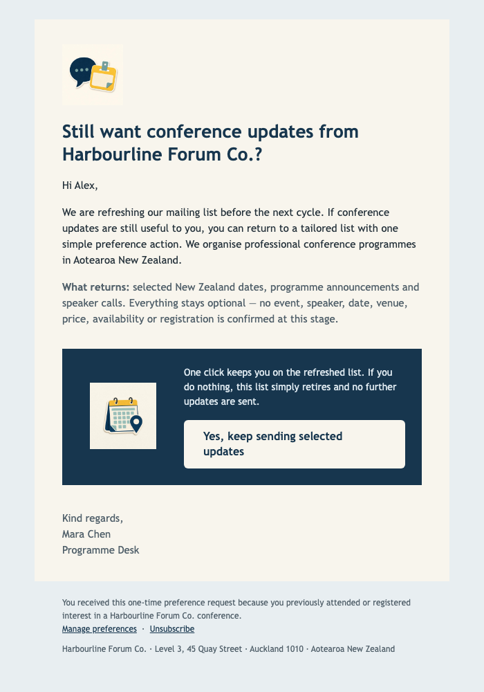 Return to Conference Updates email design preview