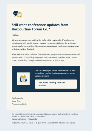 Return to Conference Updates email design preview