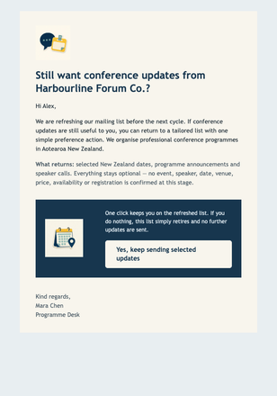 Return to Conference Updates email design preview