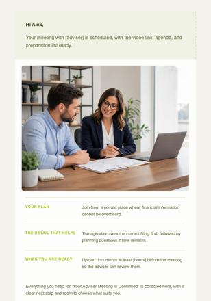 Your Adviser Meeting Is Confirmed email design preview