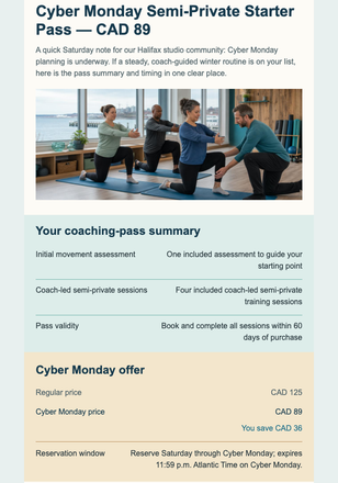 Cyber Monday Coaching Pass email design preview