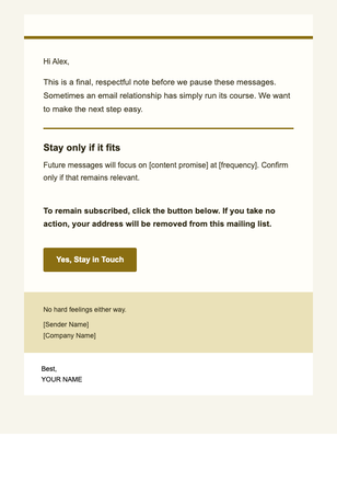 Respectful Goodbye — Final Note email design preview