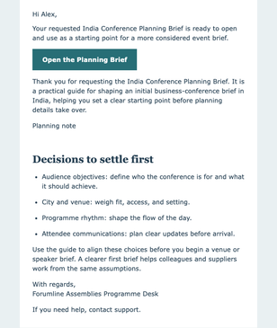 Conference Planning Brief Delivery email design preview