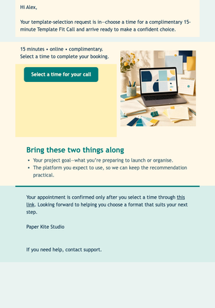Template Fit Call Booking email design preview