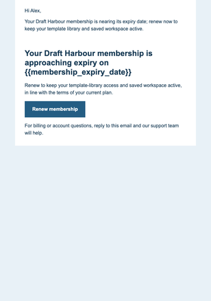 Membership Expiry Notice email design preview