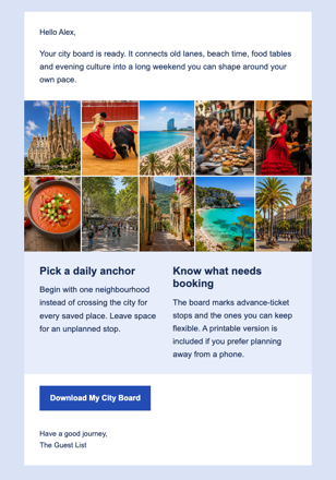 Seven Sides of Barcelona email design preview