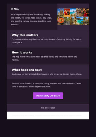 Seven Sides of Barcelona email design preview