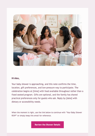 Your Baby Shower RSVP email design preview