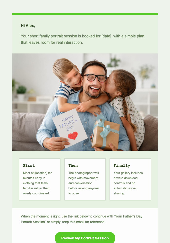 Your Father’s Day Portrait Session email design preview
