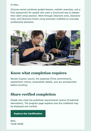 Academy and Certification Invitation email design preview
