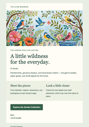 The Garden Folk Collection Has Arrived email design preview
