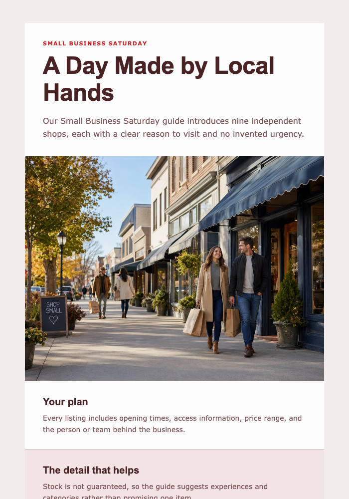 A Day Made by Local Hands email design preview