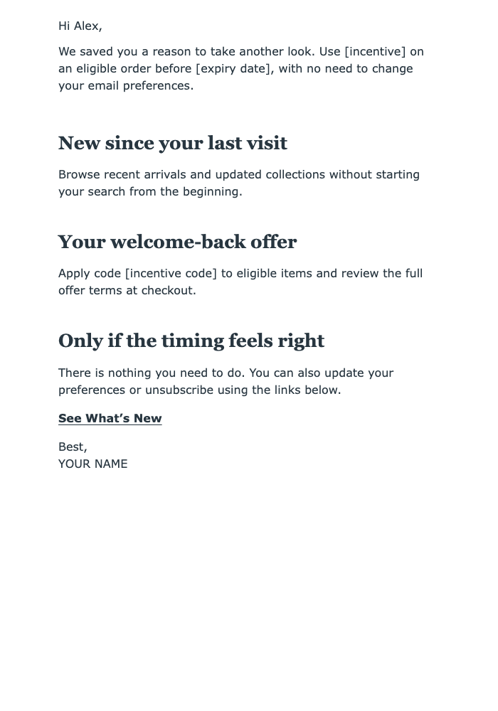 We Miss You Incentive email design preview