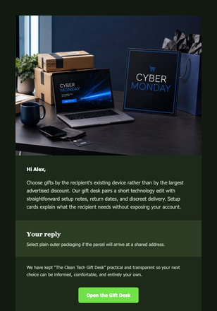 The Clean Tech Gift Desk email design preview
