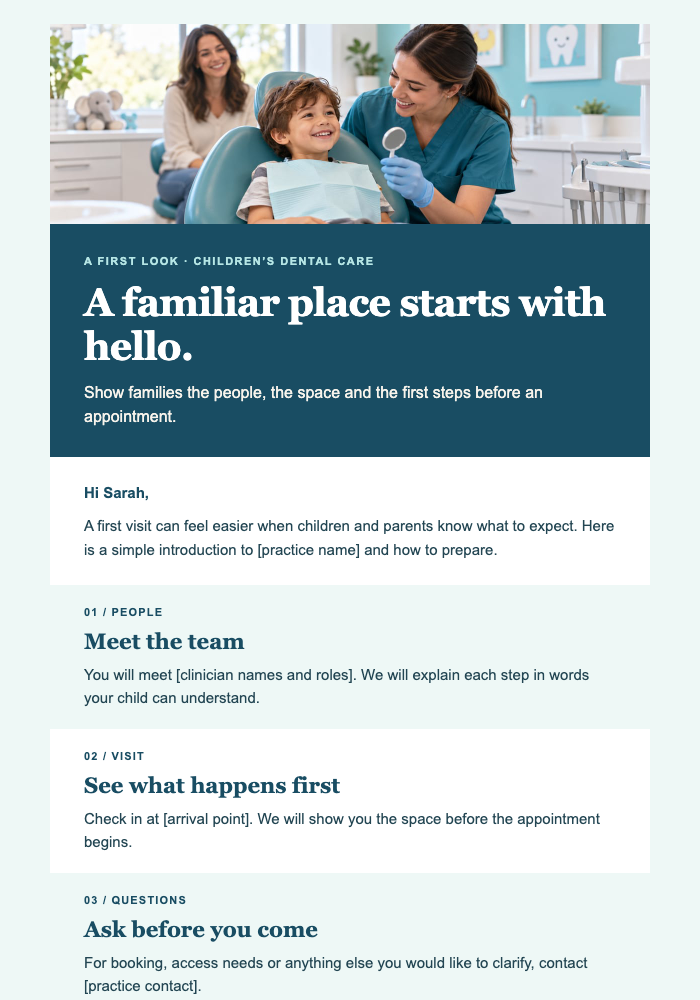 A first look at our children’s dental practice email design preview