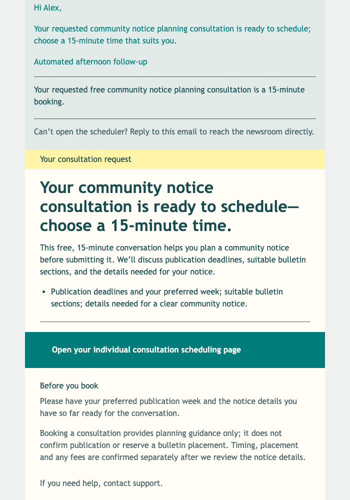 Notice Consultation Scheduler email design preview