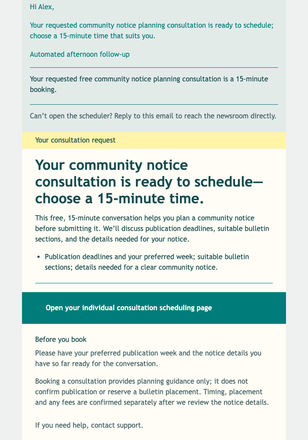 Notice Consultation Scheduler email design preview