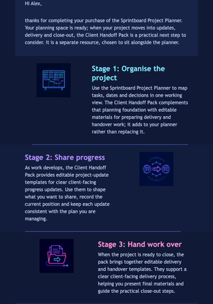 Project Planner Next Step email design preview