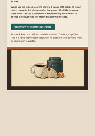 Keep Your Café Notes email design preview