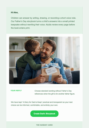 A Story for Dad to Keep email design preview