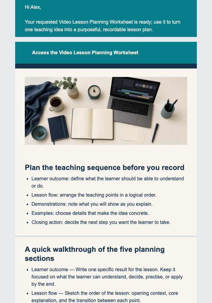Requested Lesson Planning Worksheet email design preview