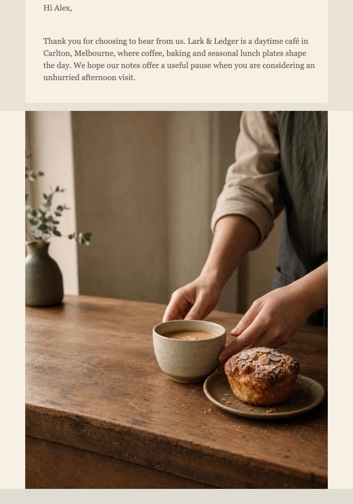 Café House Guide Welcome email design preview