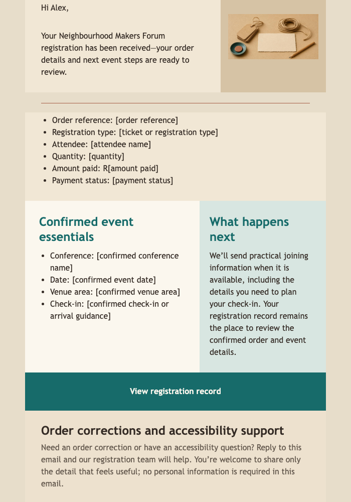Conference Registration Received email design preview