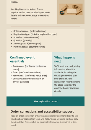 Conference Registration Received email design preview