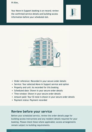 Move-in Support Order Confirmed email design preview