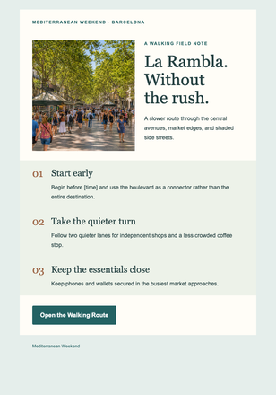 La Rambla Without the Rush email design preview
