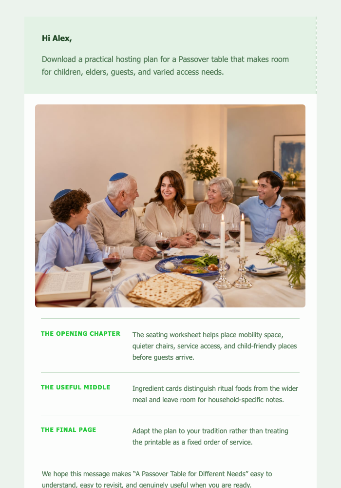 A Passover Table for Different Needs email design preview