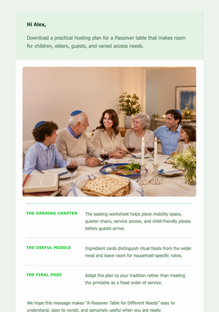A Passover Table for Different Needs email design preview