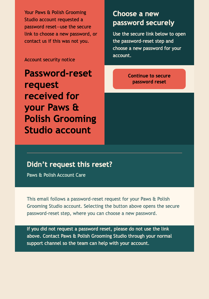 Pet Groomer Password Reset email design preview