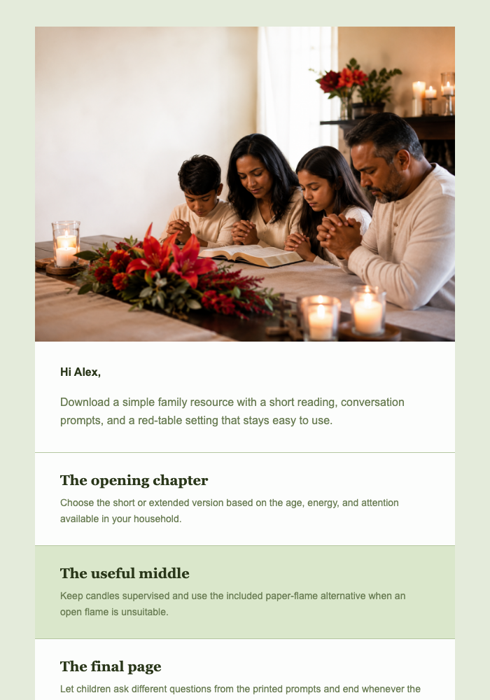 A Family Prayer Table for Pentecost email design preview