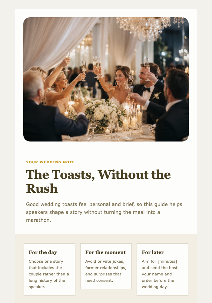 The Toasts, Without the Rush email design preview
