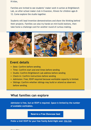 Family Build Night RSVP email design preview