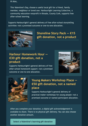 Valentine’s Harbour Gift Guide email design preview