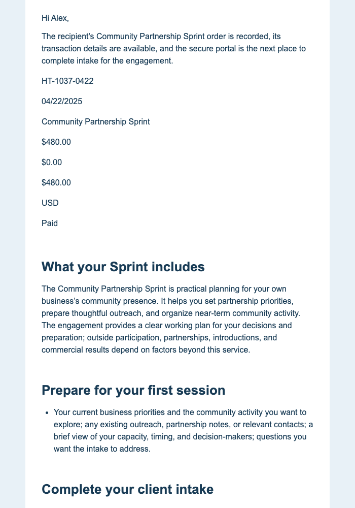 Consulting Order Receipt email design preview