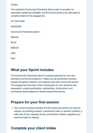 Consulting Order Receipt email design preview
