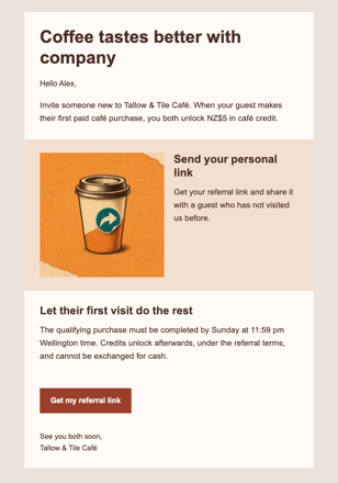 Weekend Coffee Referral email design preview