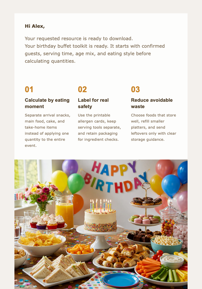 Build a Birthday Buffet email design preview