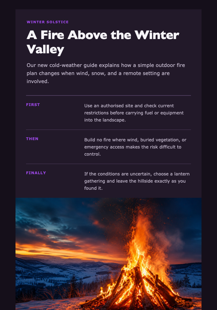 A Fire Above the Winter Valley email design preview