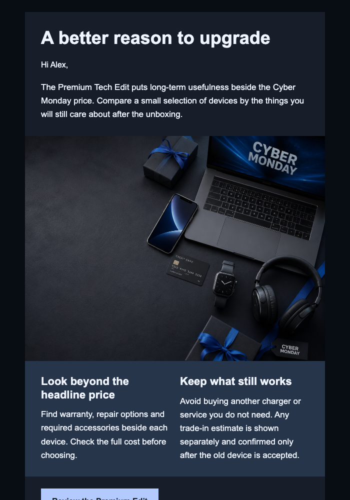 The Premium Tech Edit email design preview