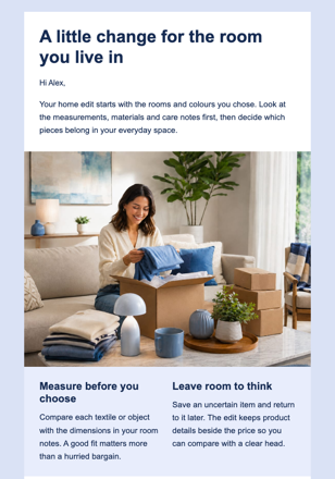 A Calm Home Refresh Edit email design preview