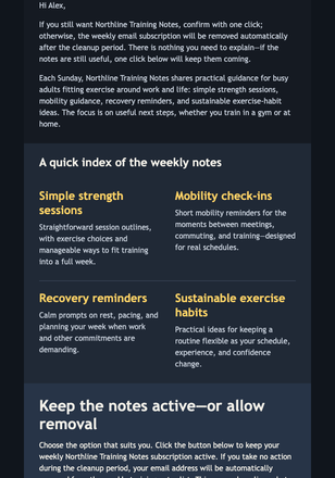 Keep Your Training Notes email design preview